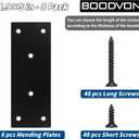 Mending Plate, Metal Steel Flat Straight Brace Bracket, Black Double-Wide Joining Plate for Wood Furniture Fastening & Fixing with 2 Sets of Screws of Different Lengths(48x128mm, 8 Pack)
