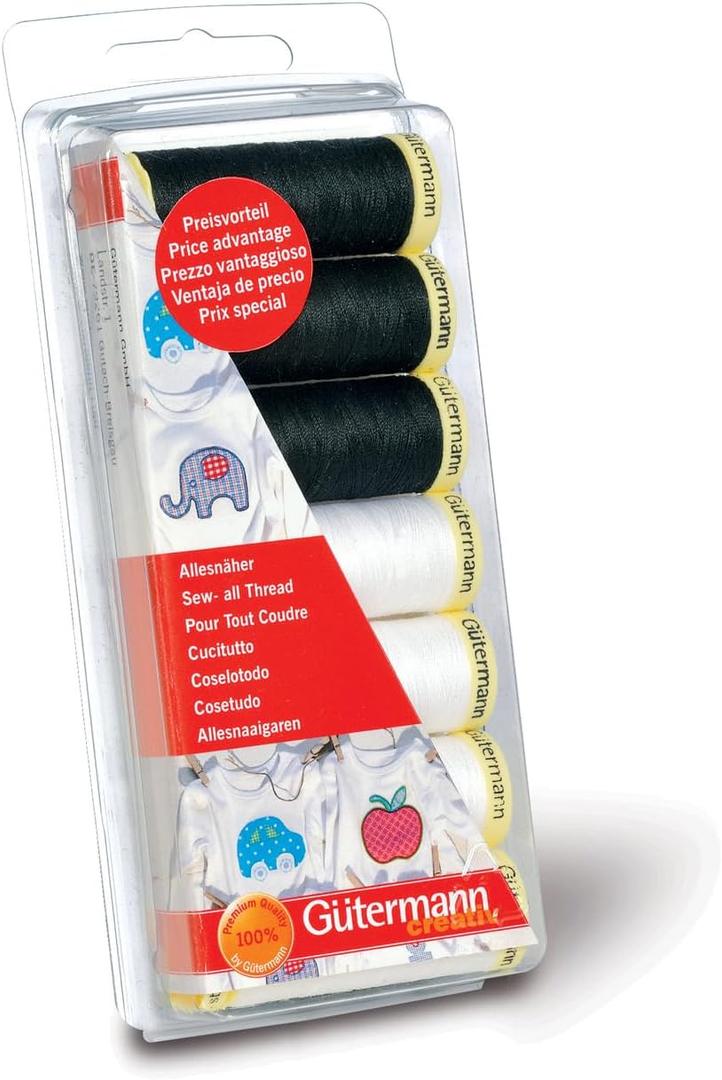 Gutermann Thread Set: Sew-All: Black & White: 7 x 100m