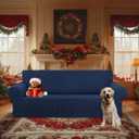 KEKUOU Stretch Oversized Sofa Slipcover 1 Piece Couch Sofa Cover (94"-110") Furniture Protector 4 Seater Sofa with Elastic Bottom for Kids,Pet.Jacquard Checked Pattern Fabric(X Large,Navy Blue)