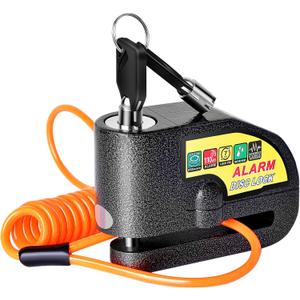 Motorcycle Alarm Disc Brake Lock, Motorcycle Locks Anti-Theft Security Wheel Disc Lock Waterproof 110dB Alarm Sound with 5ft Reminder Cable Keys and Carry Pouch for Motorbike Bike Scooter (Black)