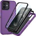 SunStory Compatible with iPhone 12/12 Pro Case with HD Screen Protector, 3-Layer Heavy Duty Full-Body Cover,3 in 1 Hybrid Protective Case for iPhone 12/12 Pro 6.1",Purple