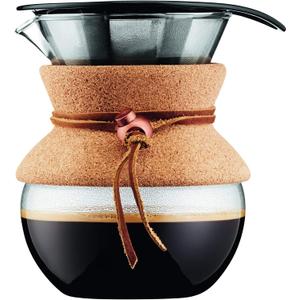 Bodum 17oz Pour Over Coffee Maker, High-Heat Borosilicate Glass with Reusable Stainless Steel Filter and Cork Grip - Made in Portugal