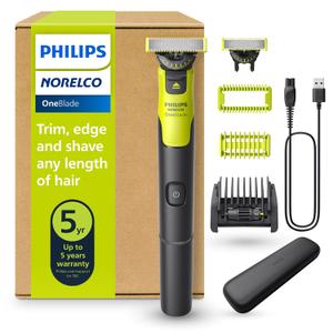 Philips Norelco OneBlade 360 with Connectivity Hybrid Face + Body, Electric Beard Trimmer, Shaver and Body Groomer Kit with 360 Blade Tech, 1x360 Blade, 5-in-1 Comb, Travel Case, Model QP4631/90 (Black/Lime Green)