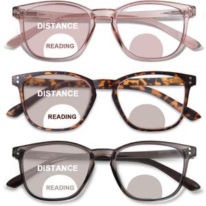 Bifocal Reading Glasses for Women Blue Light Blocking Clear Top Bifocal Computer Readers with Spring Hinges (Tortoise+light Brown+grey Brown)