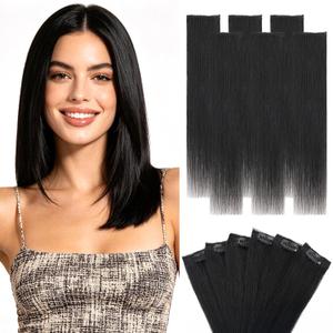 Hairro 6PCS Short Clip In Hair Extensions Real Human Hair Dark Black Clip Ins Remy Small Mini Clip On Hairpin Hairpieces For Women 31g 10 Inch #01
