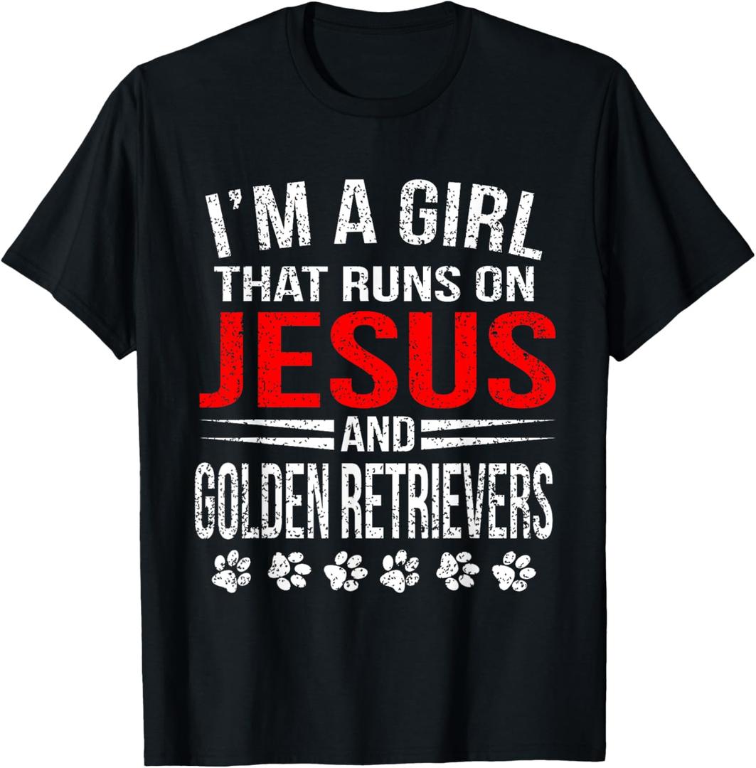 Jesus & Golden Retrievers Girl That Runs On Dog T-Shirt T-Shirt L