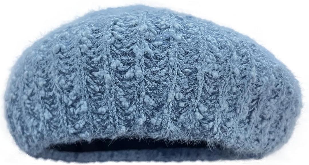 Cable Knit Beret Hats for Women Breathable and Structured Winter Hat Rugged Cotton Blend Slouchy Beanie French Style (One Size, Blue)