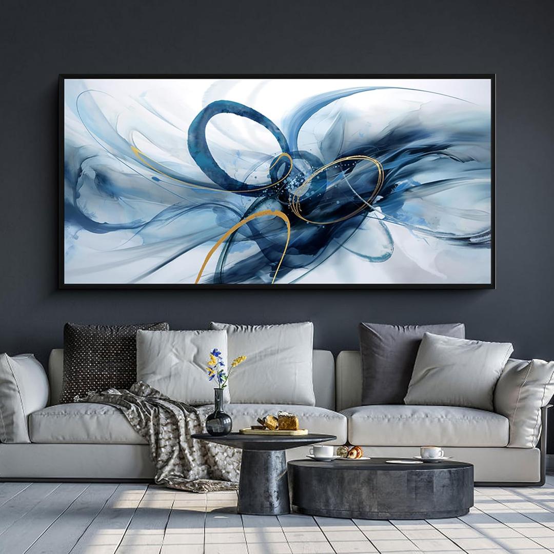 XLSJERST Large Wall Art - Blue and White Picture for Living Room Modern Abstract Canvas Wall Decor Artwork for Office Bedroom Home Decoration (30x60 inches)