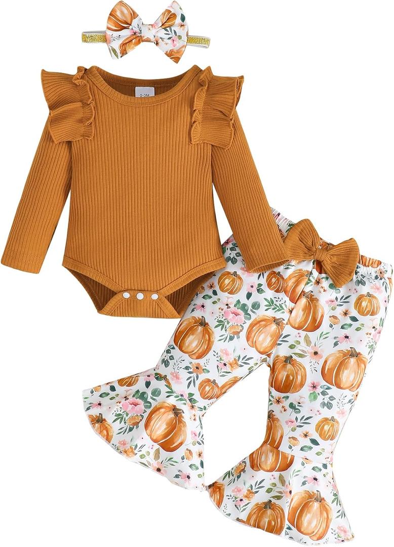 SUNNY PIGGY Newborn Girl Clothes Baby Outfit Infant 0-18 Month Fall Winter Spring Clothing (Ha Brown)