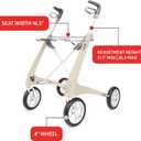 byACRE Carbon Ultralight Rollator Walker with Organizer Bag, Regular Track, 16.5" x 24" Seat (W x H), Oyster White