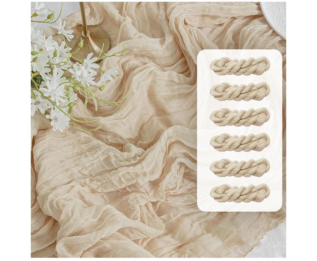 FEXIA 6 Pack Beige Gauze Table Runner 35x120 Inches for Centerpiece Table Decorations Ivory Cheesecloth Rustic Boho Table Runner for Bridal Shower Wedding Party First Communion Centerpiece Engagement