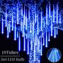 Christmas Meteor Shower Lights Outdoor - 12 Inch 10 Tube 360 LED High Brightness Falling Rain Icicle Cascading Lights for Xmas Tree Roof Eaves Patio Decor (12Inch 10Tube 360LED, Blue)