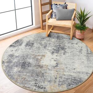 Lahome Modern Abstract Round Rug - 5Ft Grey Living Room Rugs Washable 5x5 Circle Rugs Indoor Dining Table Mat, Soft Non Slip Low Pile Office Carpet for Bedroom Playroom Kitchen Coffee Table