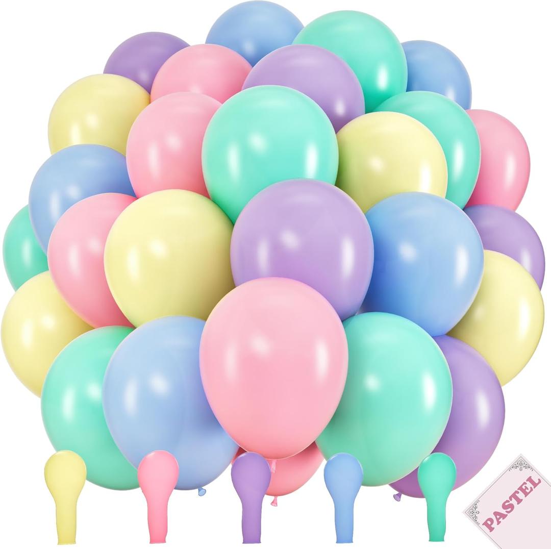 200 Small Pastel Balloons for Parties  5 Inch Balloons Bulk Pack  Mini Assorted Blue, Light Purple, Yellow, Mint Green and Pastel Pink for Unicorn, Easter, Matte, or Macaron - Rainbow Party