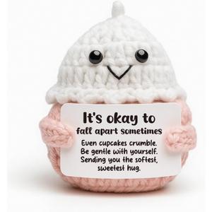 Handmade Crochet Cupcake Emotional Support Gift - Sympathy Get Well Soon Encouragement Gift for Women Men Friend - Inspirational Positive Hug Gift for Stress Relief Self Care Coworker Desk Decor