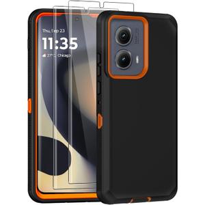 for Motorola Edge 2024 Case, with 2 Screen Protector Heavy Duty Drop Protection,Full Body 3 in 1 Rugged Shockproof Dust-Proof Tough Protective Phone Cover for Moto Edge 2024 (Orange)