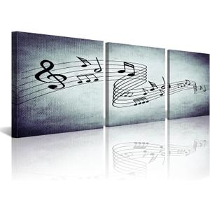 NAN Wind Modern Music Posters Beating Stretched and Framed Music Notes Decor Paintings on Canvas Wall Art Ready to Hang for Living Room Bedroom Home Decorations 3Pcs (12X12 Inch)