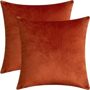 Set of 2 Comfortable Velvet Throw Pillow Cases Decorative Solid Cushion Covers for Sofa Couch and Bed - 18"x18", Rust