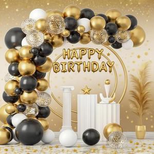 Black and Gold Balloons, Black Metallic Gold Star Latex Balloons 5 10 12 18 Inch For Birthday Party Decorations Retirement Bachelorette Back School Wedding Graduation Anniversary Decorations