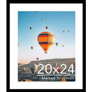 JCJMY 20x24 Picture Frame with 16x20 Mat, Display Photo 16x20 with Mat or 20 x 24 Without Mat, Wall Hanging Large 20 by 24 Poster Frame with Plexiglass, Black
