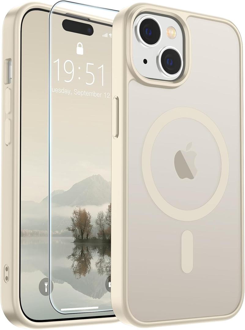 SUPFINE Magnetic for iPhone 15 Case (Compatible with MagSafe) (Military Grade Drop Protection) Slim Translucent Matte Shockproof with Anti-Fingerprint Phone Case,Antique White