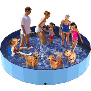 PETOCAT 120" Foldable Dog Pool for Kids, Hard Plastic Hard Plastic Shell Extra Large Non-Slip Swimming Pool for Kiddie Duck Pet, Collapsible Puppy Bathing Tub Heavy Duty, 10 ft * 19.7" H - 7XL