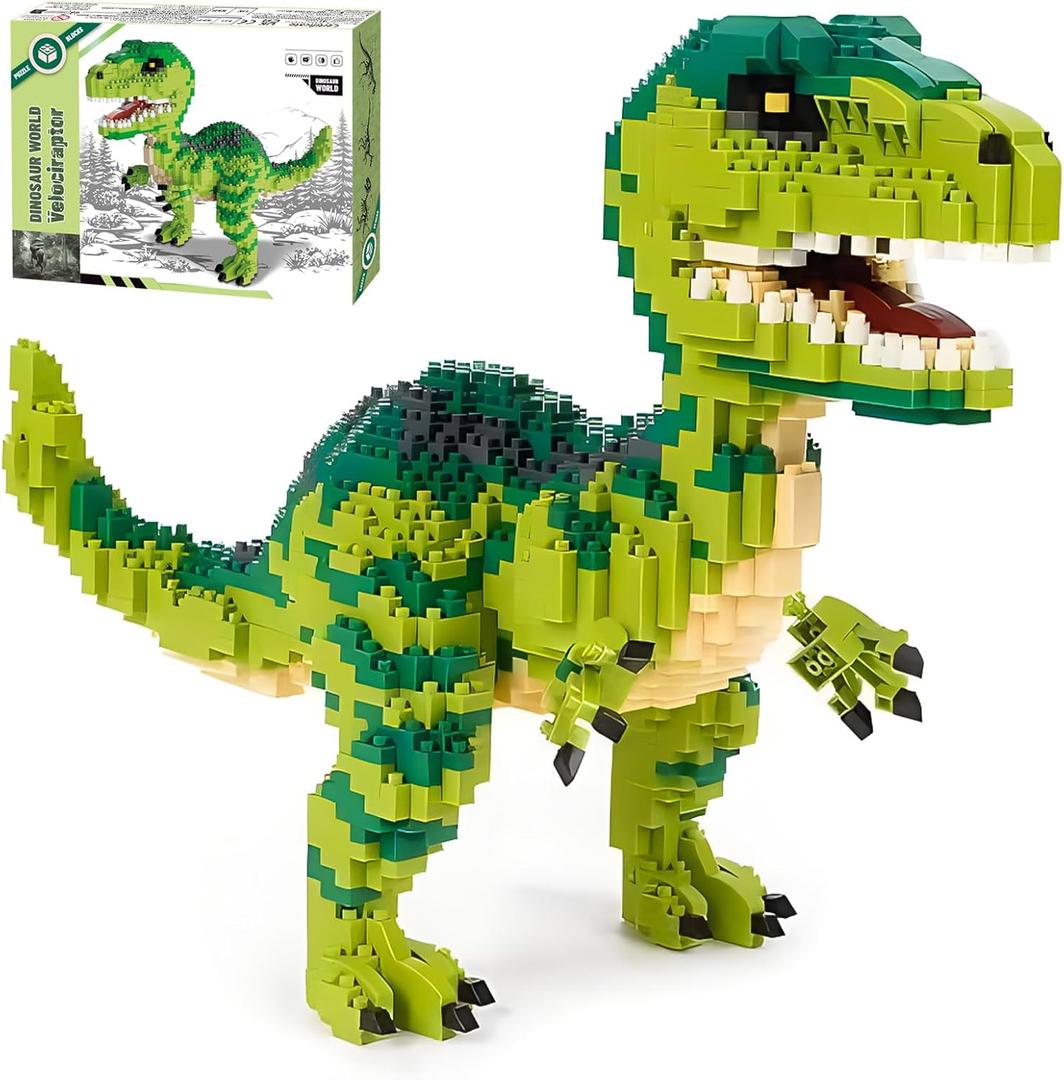 Dinosaur Tyrannosaurus Rex Building Blocks Velociraptor Model Decor Micro Mini Blocks Toy Birthday for Age 6+ Children Adults Teens 1457 Pieces