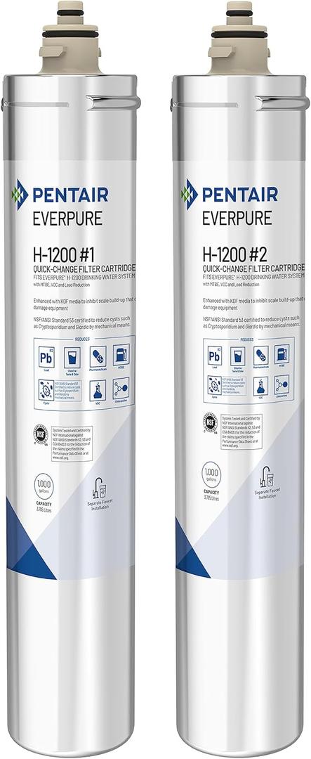 Pentair Everpure H-1200 Quick-Change Filter Cartridge Set, EV928201, NSF Certified to Reduce Lead, Replacement Pack for Everpure H-1200 Drinking Water System, 1,000 Gallon Capacity, 0.5 Micron