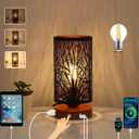 Table Lamp for Night Stands, Bedside Lamp with USB Port and Outlet, Touch Lamps for Bedroom, Bed lamp with Metal Shade for Home Deor,LED Bulb Included