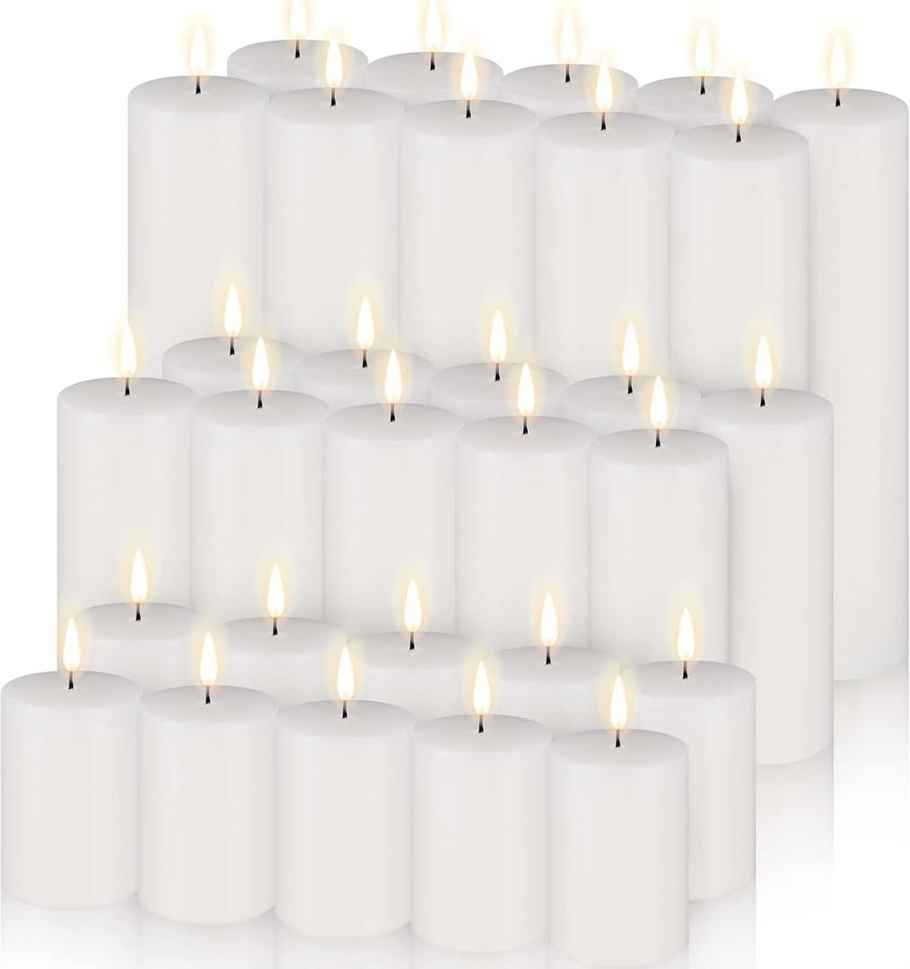 Amyhill Set of 30 White Unscented Pillar Candles 2 x 3, 2 x 5, 2 x 8 Inch Large Tall Pillar Candles Bulk Rustic Emergency Big Cotton Wick Wax for Wedding Home Restaurants Spa Church Decorations