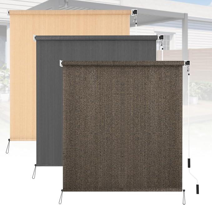 Kokorona Outdoor Roller Shades 5' W x 6' L (60" W x 72" H), Cordless Patio Shades Roll Up Outdoor, 90% UV Protection Outside Sun Shade Roller Blinds Cloth for Porch Pergola Balcony Windows, Mocha