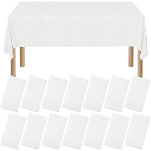 15 Pack White Paper Tablecloths for Rectangle Tables 55 x 108 Inch, 3 Ply Disposable Table Cloths with Plastic Backing for Wedding, Birthday Party, Banquet
