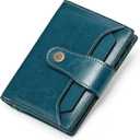 Falan Mule Women's Wallet, Genuine Leather, Bifold, RFID Blocking, Peacock Blue, 10 Slots, 2 Windows, 1 Zipper Pocket, 2 Compartments