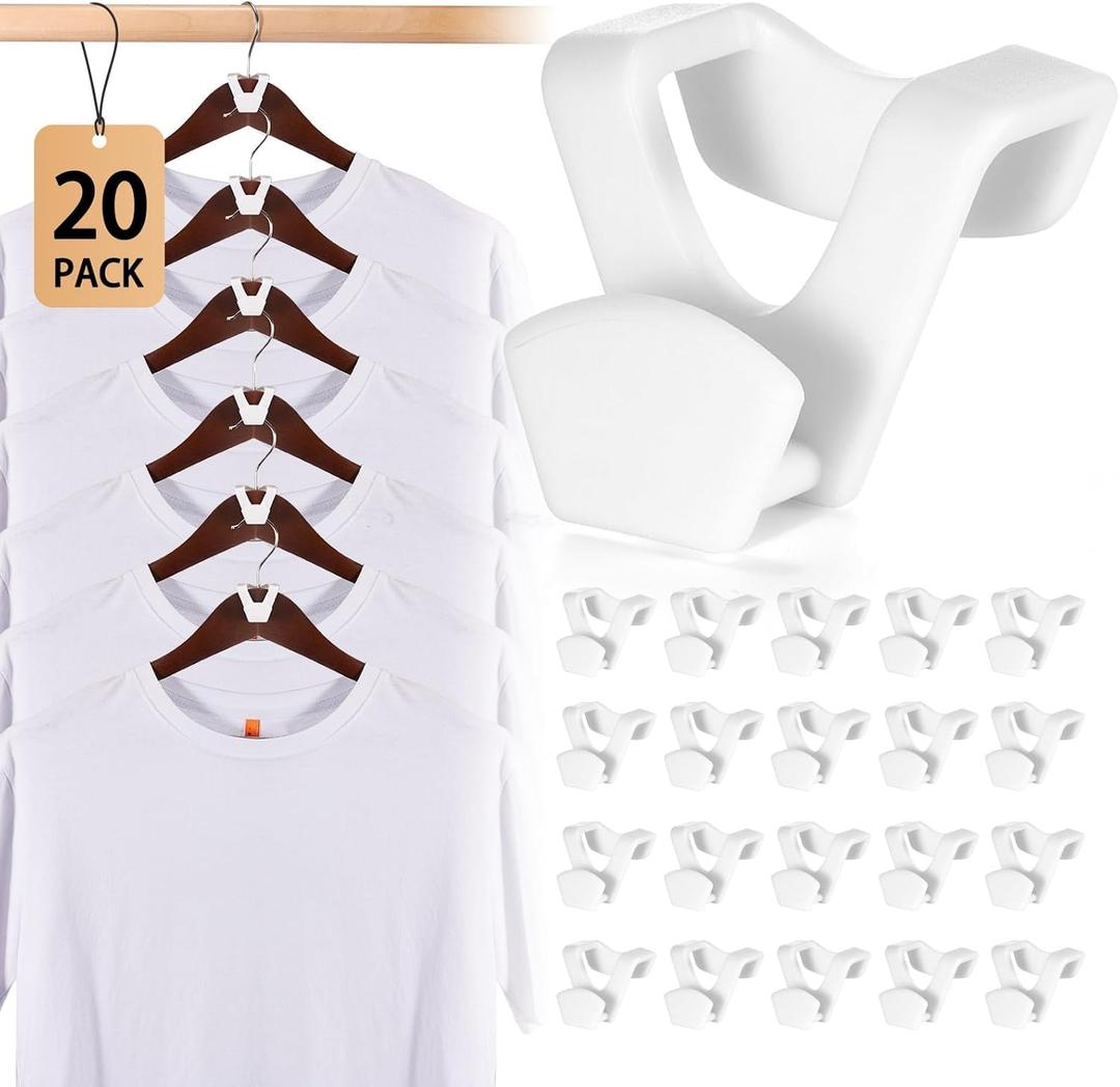 HOUSE DAY Space Saving Hangers 20 Pack, Clothes Hanger Connector Hooks, Heavy Duty Closet Space Saver, Small Space Solutions, Cascading Dorm Room Closet Organizer and Storage - White