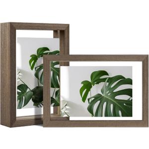 Egofine 4x6 Floating Frames Set of 2, Double Plexiglass Picture Frame, Made of Solid Wood Display Any Size Photo up to 4x6, Wall Mount or Tabletop Standing, Brown