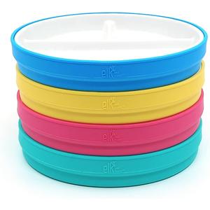Elk and Friends Kids 6.7 Porcelain Divided Plates with Silicone Sleeves | Suitable for Babies/Kids/Toddlers | Microwave & Dishwasher Safe | Non Slip | Snack Dishes