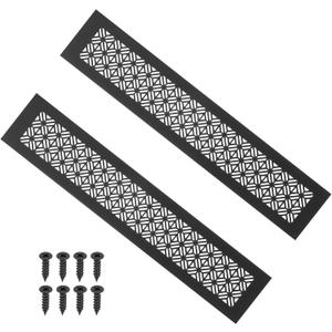 PATIKIL 16 x 3 Inch Door Air Vent Cover, 2 Pcs Heavy Duty Aluminum Grille Ventilation Cover Louvered with Mounting Screws for Cabinet Wardrobe Door, Black