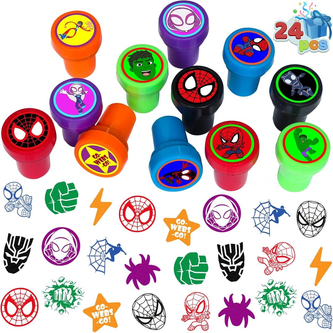 24 Pcs Spidey Stampers, Spidey Birthday Party Supplies, Goody Bag Treat Bag Stuff for Spidey Birthday Party Gifts