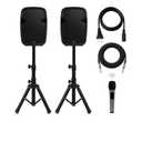 Bowens 8-Inch Bluetooth PA Speaker Set – Portable Speakers Bluetooth Wireless Microphone with Stands and Cable – Party Speaker & DJ Speakers Outdoor Sound System, PA System Set for Events, Karaoke
