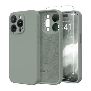 SuydanBox Magnetic for iPhone 15 Pro Max Case, Compatible with MagSafe, [Full Camera Protection][Screen Protector] Silicone Shockproof Protective Phone Case for iPhone 15 Pro Max 6.7", Calke Green