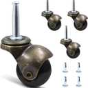 Luomorgo 1.5" Ball Caster Wheels for Furniture, Set of 4 Vintage Casters Antique Copper Gold Stem Casters with 5/16" x 1-1/2" (8 x 38mm) Mounting Insert Sockets Replacement for Sofa Chair Cabinet