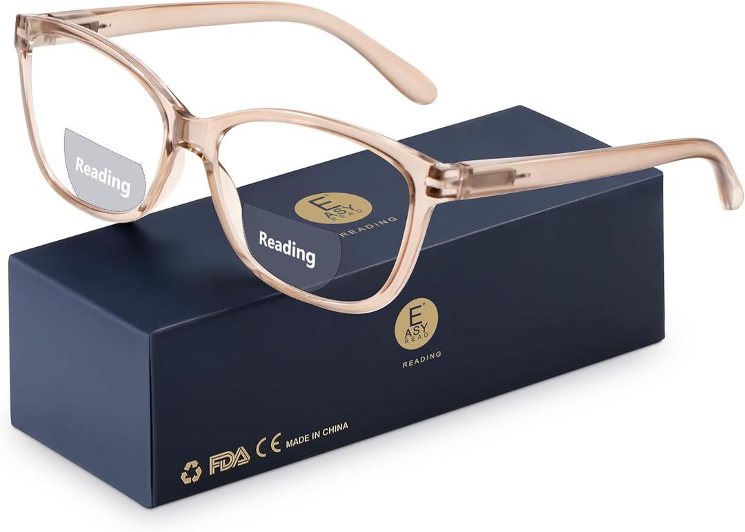 EASY READ Bifocal Reading Glasses for Women,Blue Light Blocking Computer Readers,Anti UV Women Eyeglasses with Spring Hinge (Brown)