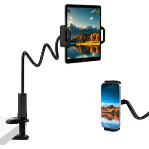 ZUYEE Gooseneck Tablet Mount Cell Phone Holder for Bed 4.7-11" Devices iPad Clamp Stand Kindle Holder Flexible 30 inch Arm Clip for iPhone iPad Air Mini Galaxy Tabs Kindle Fire Switch (Black)