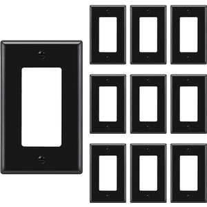 [10 Pack] BESTTEN 1-Gang Decorator Wall Plate, Standard Size, H4.53 x W2.76, Unbreakable Polycarbonate Outlet and Switch Cover, UL Listed, Black