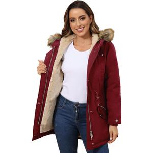 ROYAL MATRIX Women's Winter Coats Fleece Lined Parka Jacket Hooded Long Winter Warm Parka Coat with Pockets (18, Wine)