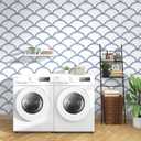 7 x Safiyya 393" x17.7" Wavy Wallpaper Blue and White Wall Paper for Bathroom Peel and Stick Wallpaper Geometric Stripe Removable Modern Contact Paper for Bedroom