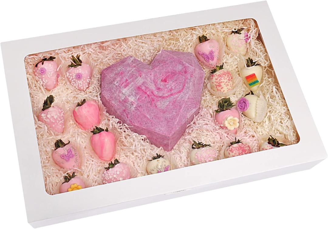 RIFMEAE 30-Pack 17" x 11" x 2.5" Cookie Boxes with Window, Large Bakery Boxes, Auto-Popup Treat Boxes for Cookies, Donuts [ White ]