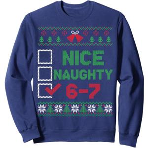 Funny Six Seven 6 7 Meme Ugly Christmas Nice Naughty 6-7 Sweatshirt