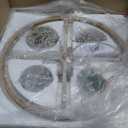 Farmhouse Wood Beaded Chandelier, 4-Light Boho Chandeliers Hanging Light Fixture with Hemp Ropes for Dining Room, Living Room, Bedrooms