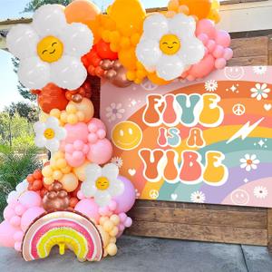 4 x Five Is a Vibe Birthday Party Decorations Girl Five is Vibe Birthday Decoration 5th Party Decorations Daisy Groovy Hippie Boho Party Favor
